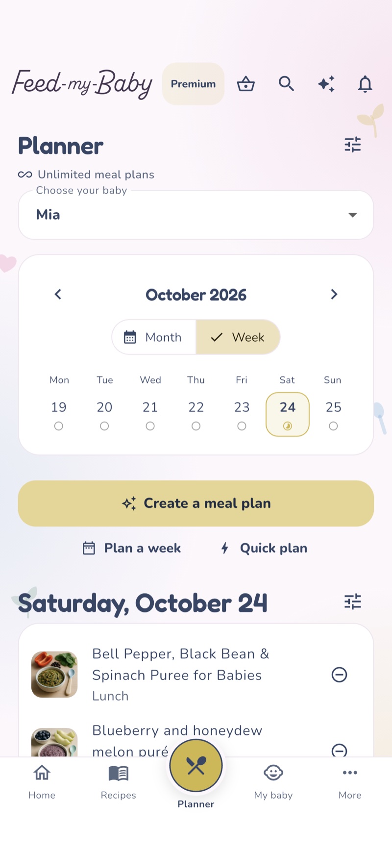 Preview of the meal planning calendar
